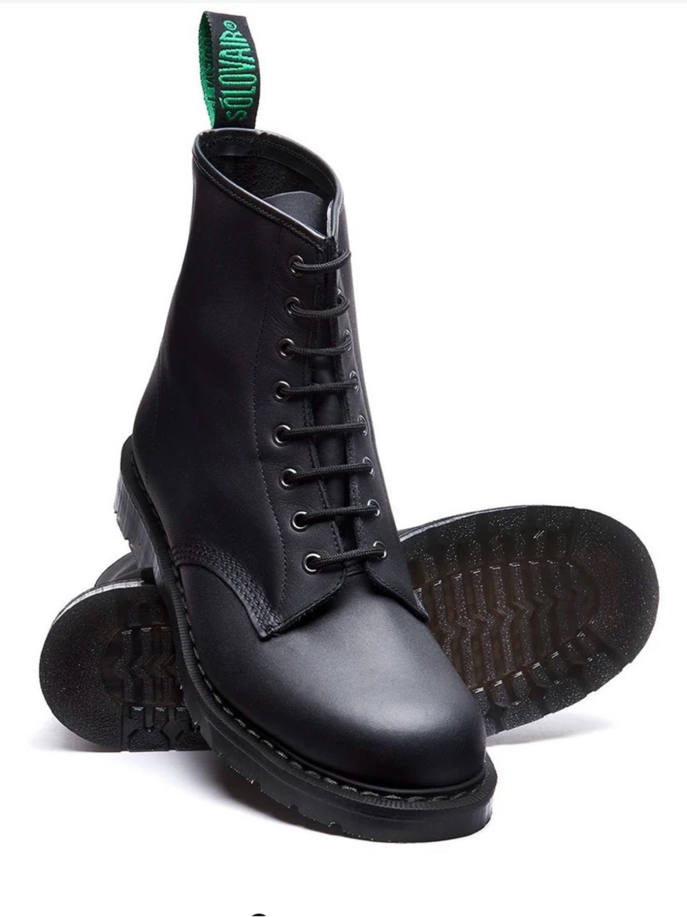 Solovair Black Leather Lace-Up Combat Boots